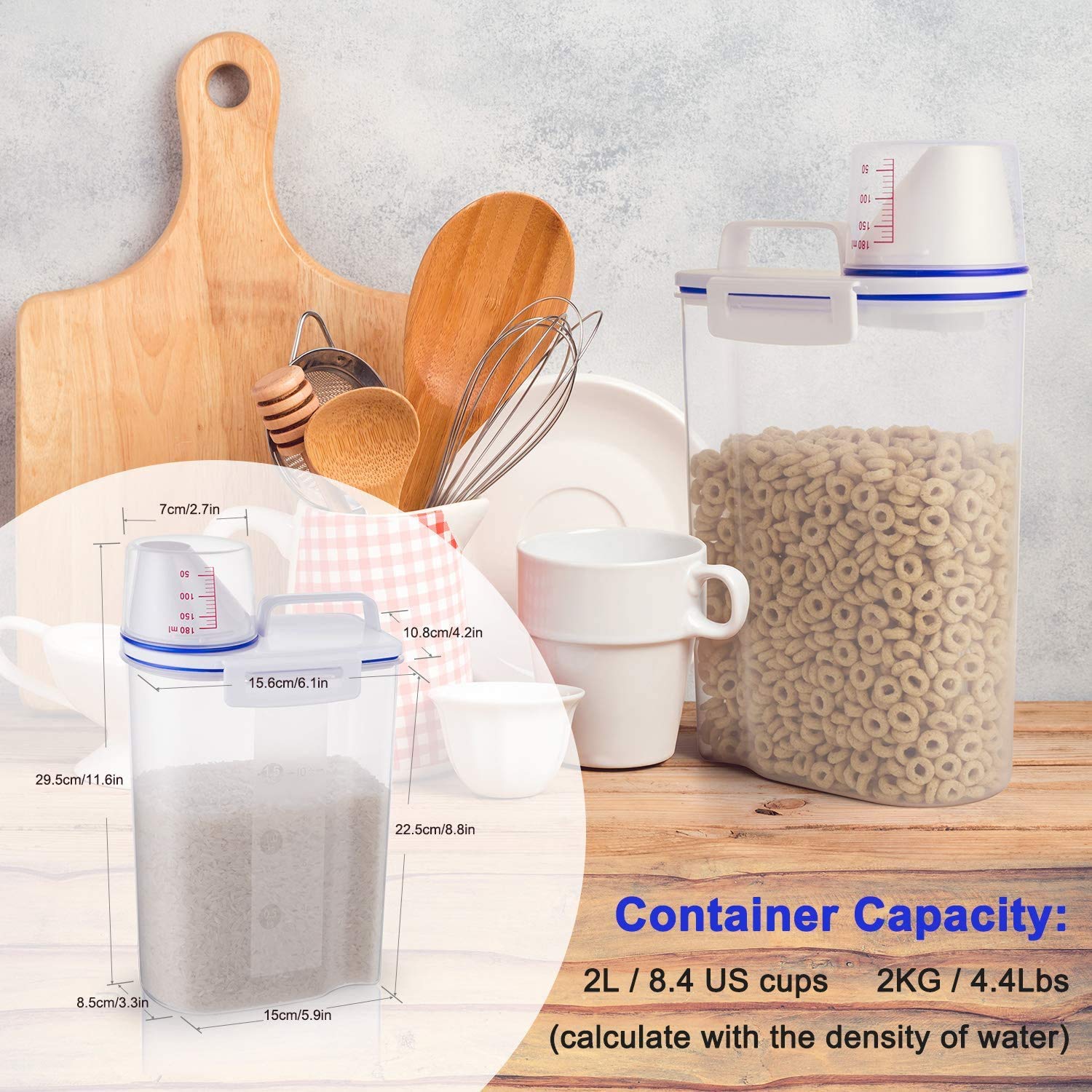Airtight BPA Free Plastic Storage Container with Lid and Measuring Cup